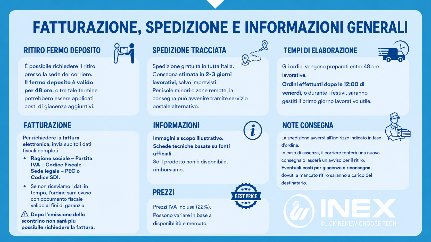 Fatturazione, spedizione e informazioni generali